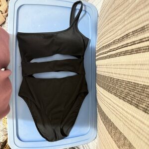 Aerie Black One-Shoulder Cutout Swimsuit